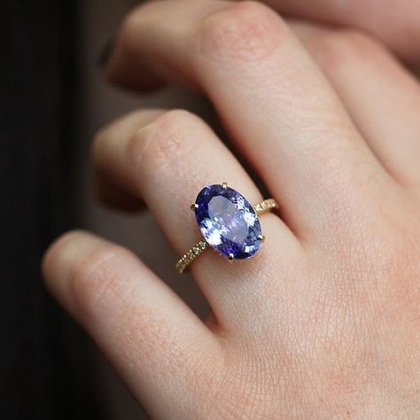 Gorgeous GIA tanzanite ring with pave diamond band. One of a kind! Available in yellow gold. #ringoftheday #tanzanite #tanzanitering… Tanzanite Engagement Ring, Pave Diamond Band, Tanzanite Diamond Ring, Yellow Gold Diamond Ring, Tanzanite Diamond, Gold Diamond Wedding Band, Aquamarine Engagement Ring, Tanzanite Ring, Gold Diamond Ring