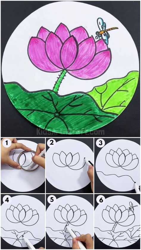 Easy Lotus Drawing Hack Tutorial For Kids Check more at https://www.kidsartncraft.com/lotus-drawing-art-tutorial/ Easy Lotus Drawing, Lotus Drawing, Art Unit, Lotus Art, Simple Mandala, Watercolor Ideas, Art Tutorial, Lesson Plan, Drawing Art