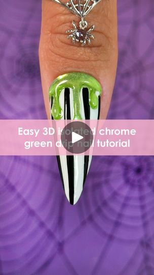 200K views · 32K reactions | Halloween Nail Tutorial: EASY 3D Isolated Chrome Drip 💚🖤🤍 Comment “GREEN DRIP” for everything you need to create this look 🔗 Do you want to see a full hand Beetlejuice-inspired nail look? ✨💅

Save & share for spooky nail inspo! 🎃💀

#chromenails #3dnails #halloweennails #spookynails #beetlejuicenails #fallnails #diynails #nailinspo #nailarttutorial #nailtech #nailtrends #glowinthedarknails #catnails #cutenails #greennails #halloween2024 #beetlejuice #halloween #bratnails | Daily Charme Official | daily_charme · Original audio Beetlejuice Nail Designs, Isolated Chrome, Beetlejuice Nails, Spooky Nail, 200k Views, Beetlejuice Halloween, Nail Tutorial, Drip Nails, Green Chrome