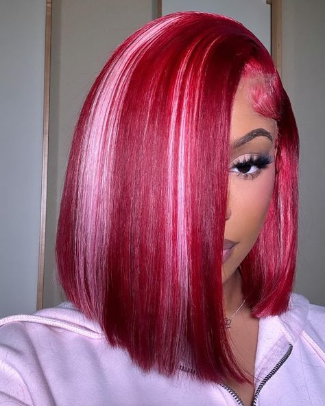 my bday next week 4/24 .. what yall getting the pink princess? hair and install @tynishabee 🍰 inspo 🪄: @chassidyautumn | Instagram Chunky Red Highlights, Highlights Bob, Straight Short Bob, Baby Dance, Wig Straight, Dyed Hair Inspiration, Mega Hair, Red Highlights, Pretty Hair Color