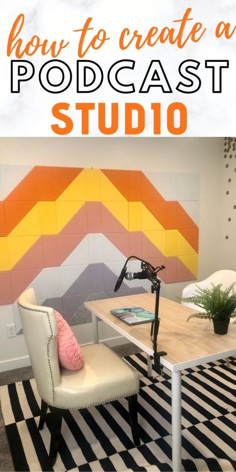 Podcast Studio Decorating Ideas, Podcast Desk Setup, Podcast Setup Ideas Background, Podcast Studio Decor, Podcast Corner Design, Closet Podcast Studio, Garage Podcast Studio, Diy Podcast Backdrop Ideas, Podcast Wall Decor