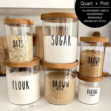 QUART + PINT 155 Kitchen Pantry Labels for Containers. Preprinted Clear Handwritten Stickers with Black Text. Waterproof Vinyl Stickers. Organization Labels for Jars Canisters & Home Storage Bins. Stickers Organization, Kitchen Canister Labels, Organization For Kitchen, Kitchen Pantry Labels, Labels For Jars, Organization Labels, Canister Labels, Perfect Pantry, Kitchen Ingredients