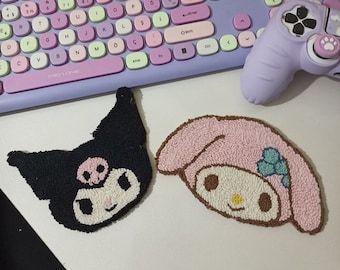 Sanrio Kuromi My Melody Y2K 2 Pieces Anime Coasters,Cute Mug Rug Accessories Table Decor Punch Needle Pinch Needle, Anime Coasters, Coasters Cute, Punch Needling, Kuromi My Melody, Cute Mug, Sanrio Kuromi, Mug Rug, Cute Mugs