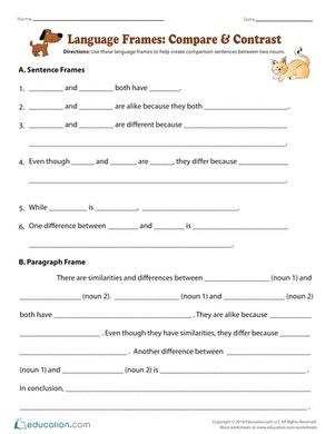 Compare And Contrast Writing, Diagramming Sentences, Conjunctions Worksheet, Sentence Frames, Compare Contrast, Third Grade Writing, Prepositional Phrases, Writing Games, The Writing Process