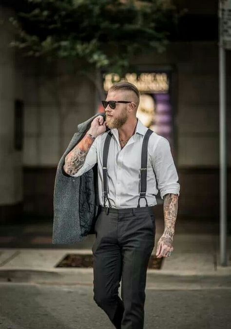 Men Outfit With Suspenders, Groom Outfit No Tie, Groom Attire Suspenders, Groom Suspenders Wedding, Suit With Suspenders, Edgy Tattoos, Ice Blue Weddings, Casual Groom Attire, Charcoal Wedding