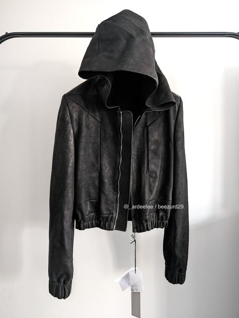 *NEW* LEATHER EDFU HOODED JACKET SS23 Lamb Leather Jacket, Rick Owens Jacket, Rick Owens Men, Concept Clothing, Men's Outerwear, Silver Engraving, Mens Outerwear, Lambskin Leather, Rick Owens