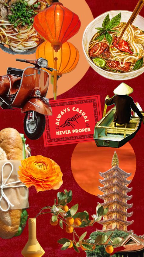 Vietnam Scrapbook, Vietnam Party, Vietnam Aesthetic, Vietnam Poster, Vietnam Hanoi, Photo Concept, Vietnam Art, Travel Collage, Vietnam Food