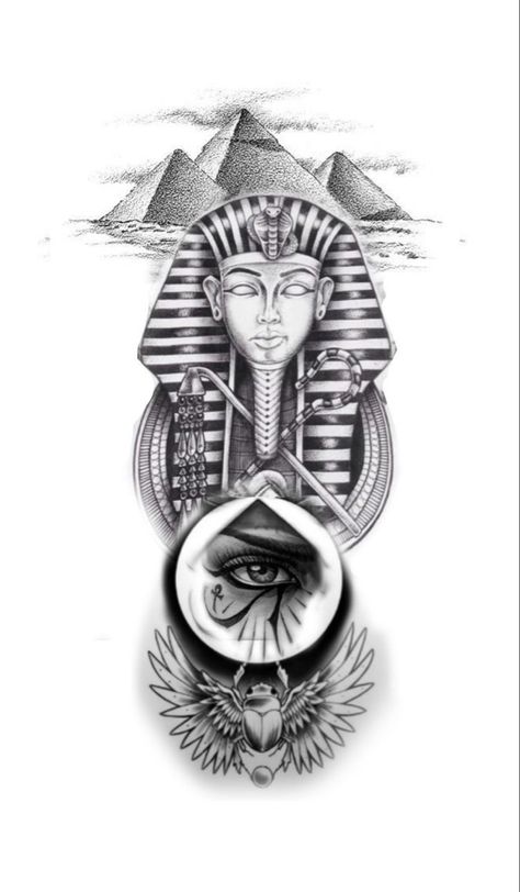 Eygptain Tattoos Drawings, Egyptian Tattoo Drawings, Pharoah Tattoo Sleeve, Osiris Egyptian God Tattoo, Eygptain Tattoos Men, Pharoah Tattoo For Men, Pyramids Egypt Tattoo Design, Egyptian Pharoah Tattoo, Pharaoh Tattoo Design