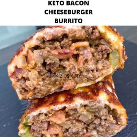 Cheeseburger Burrito, Keto Bacon Cheeseburger, Burrito Ingredients, Keto Bacon, Supreme Pizza, Keto Beef, Free Keto Meal Plan, Starting Keto Diet, Burritos Recipe