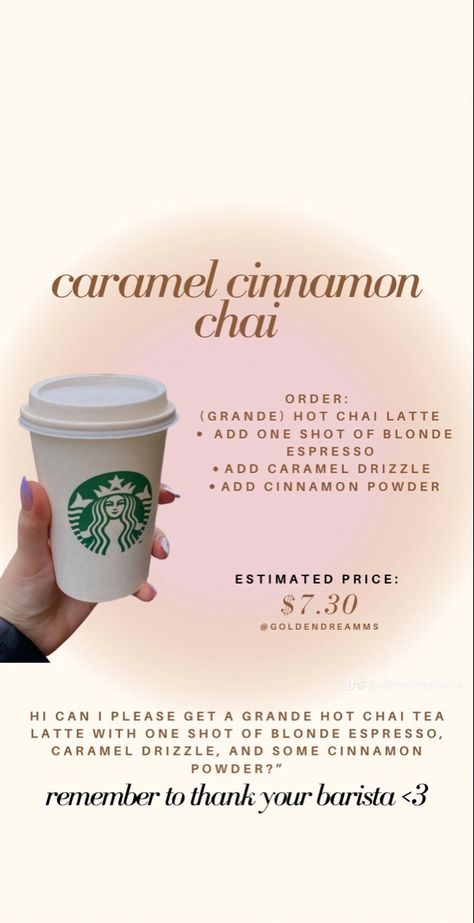 Hot Chai Tea Latte Starbucks, Starbies Order, Chai Tea Starbucks, Drink Hacks, Hot Chai Tea, Chai Latte Starbucks, Chai Tea Latte Starbucks, Starbies Drinks, Iced Chai Tea Latte