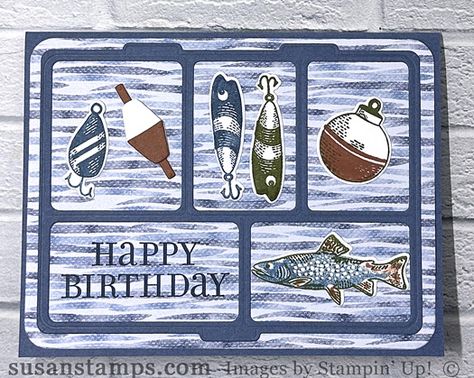 Fishing Dies, Stampin Up Gone Fishing Cards, Masculine Cards Handmade, Fishing Birthday Cards, Fish Cards, Fish Card, Mother Card, Male Birthday, Nautical Cards