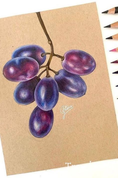 Easy Drawings With Colored Pencils, Fruit Drawing Colored Pencil, Pencil Crayon Drawing Ideas, Aesthetic Colored Pencil Drawings, Realism Drawing Ideas, Realistic Food Drawings, Pencil Colour Drawing Ideas, Pencil Colour Art Drawings, Realistic Prismacolor Drawings