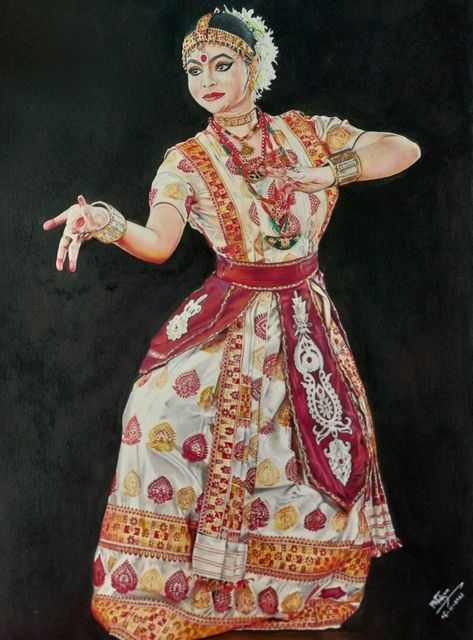 Painting of sattriya dancer Satriya Dance, Assam Painting, Assam Culture Art, Assam Culture, Wall Magazine, Tribe Art, Dance Of India, Childhood Memories Art, Fish Vase