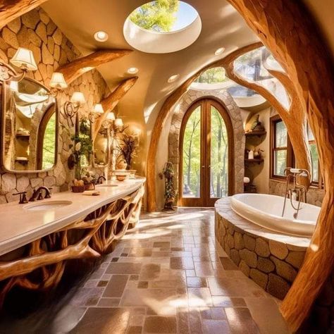 Hobbit Bathroom, Earthship Home, Fantasy Rooms, Great Bathrooms, Cob House, Hobbit House, Fantasy Homes, Fantasy House, Earthship