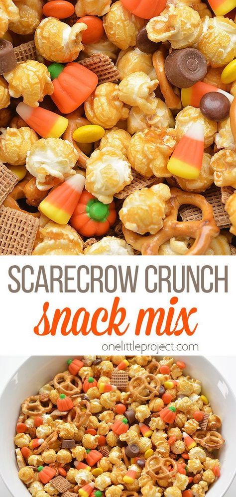 Scarecrow Crunch, Fall Snack Mixes, Halloween Food Snacks, Snack Mix Recipe, Halloween Punch, Halloween Snack, Kid Friendly Halloween, Boo Tiful, Fall Snacks