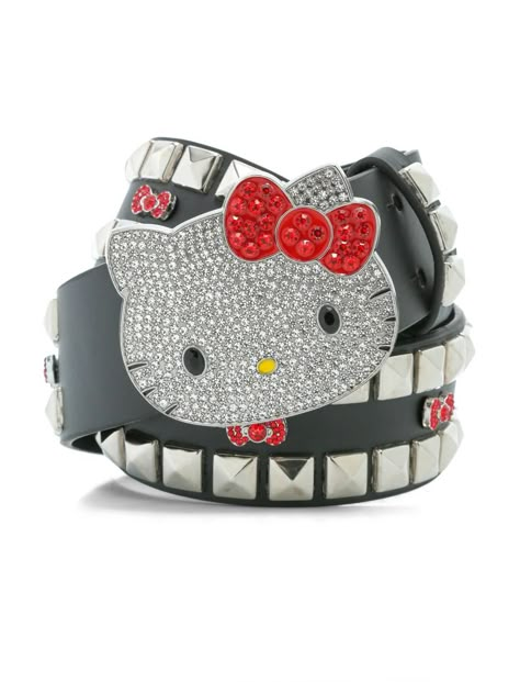 Hello Kitty Bling Pyramid Stud Belt | Hot Topic Hello Kitty Rhinestone Belt, Hello Kitty Belt Buckle, Studded Belt Outfit, Metal Hello Kitty, Hello Kitty Belt, Cute Belts, Hello Kitty Stuff, Stud Belt, Scene Accessories