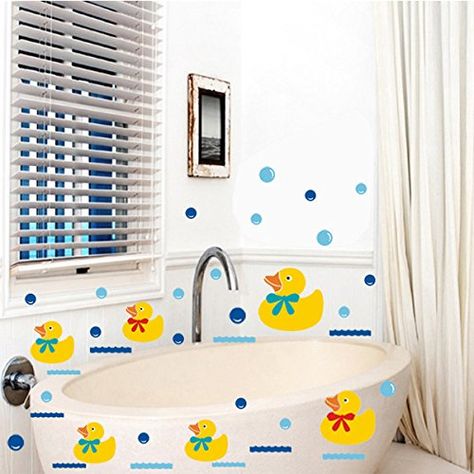 Vinyl Bathroom Wall Stickers Rubber Duck Family And Bubbles Decor *** See this great product.(It is Amazon affiliate link) #girl Bubbles Decor, Hunting Bathroom Decor, Rubber Ducky Bathroom, Beadboard Ideas, Rubber Duck Bathroom, Swimming Cartoon, Duck Bathroom, Beadboard Bathroom, Wall Stickers For Kids