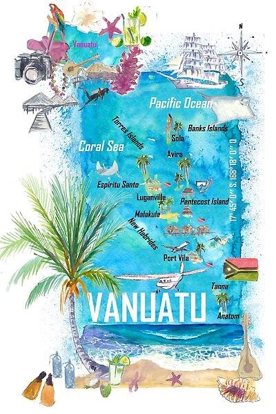 Vanuatu Map, Vaca Pics, Pacific Islands, Travel Map, Travel Maps, Vanuatu, South Pacific, Top Artists, Banks