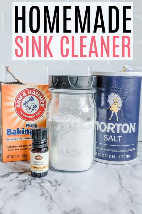 Want a clean sink without all the chemicals? Check out how to make this easy homemade sink cleaner. This sink scrub works great on porclein and stainless steel sinks, plus can be used in the bathroom too! Sink Scrub, Kitchen Sink Cleaner, Diy Sink, Sink Cleaner, Arm And Hammer Super Washing Soda, All Natural Cleaning Products, Spring Cleaning Challenge, Diy Household Cleaners, Homemade Cleaning Supplies