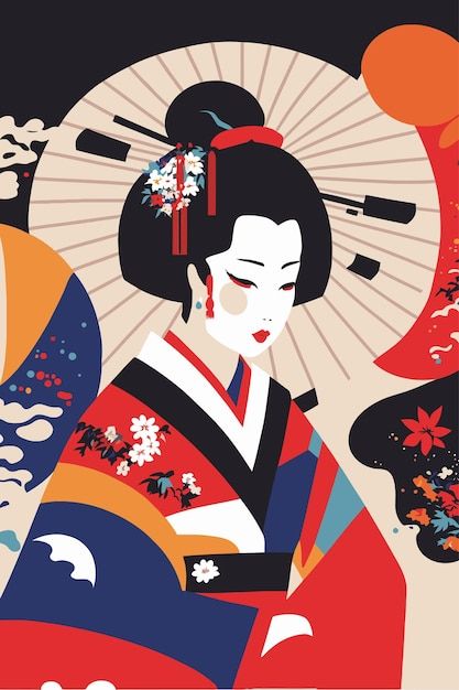 Japanese Floral Art, Traditional Japanese Geisha Art, Japanese Art Geisha, Kimono Pattern Design, Japanese Geisha Art, Portrait Japanese, Asian Illustration, Geisha Artwork, Japan Drawing