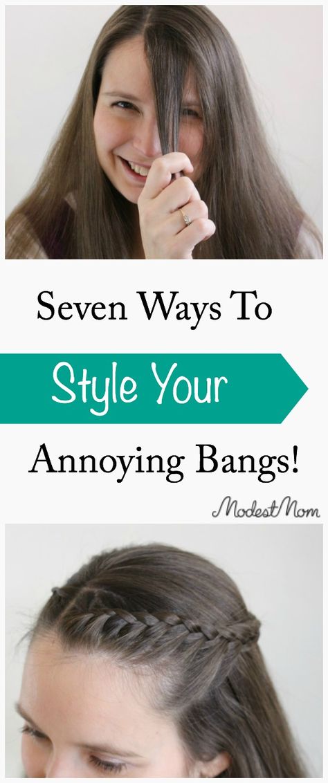 Seven Ways To Style Your Annoying Bangs as you grow them out! Don't let them stay in your eyes all day, here are some super cute but simple ways to style them! Pulling Bangs Back Cute Ways To, Pull Back Bangs Hairstyles, Grow Out Bangs Hairstyles, Ways To Pull Back Bangs, What To Do With Bangs While Growing Out, Bangs Pinned Back Hairstyles, How To Pull Back Bangs, Hairstyle Pulled Back, How To Style Long Bangs