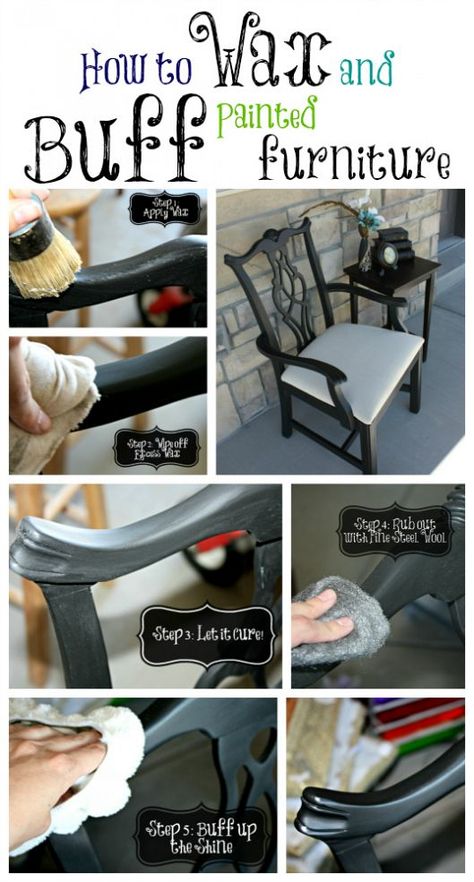 Waxing and Buffing Black Painted Furniture to a Beautiful Shine! Redoing Furniture, Black Painted Furniture, Refinish Furniture, Paint Tips, Furniture Fix, Chalk Paint Projects, Refinished Furniture, Annie Sloan Paints, Furniture Wax