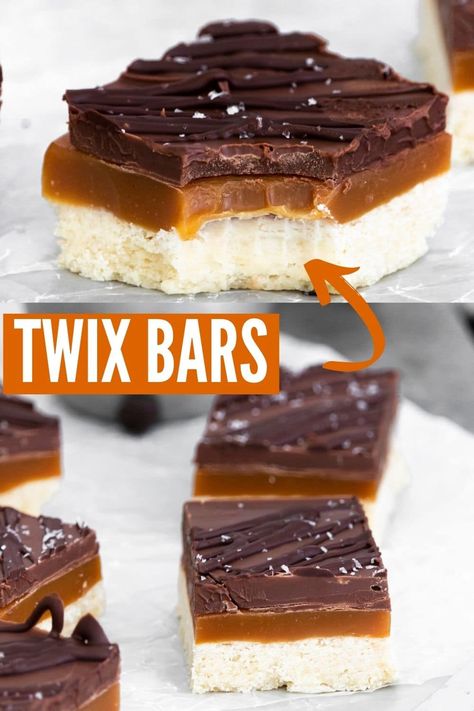 Twix Bars Recipe, Homemade Cookie Bars, Twix Recipe, Holiday Desert Recipes, Millionaire Bars, Homemade Twix Bars, Delicious Cookies Homemade, Candy Bar Recipe, Twix Bars