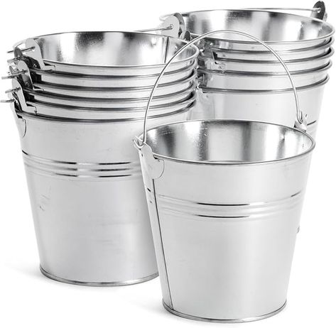 Amazon.com : Juvale 12 Pack Galvanized Metal Buckets with Handles for Party Decorations, Small Tin Pails (4.7 in) : Home & Kitchen Galvanized Metal Bucket, Tin Buckets, Metal Buckets, Galvanized Buckets, Metal Bucket, Artificial Flowers And Plants, Small Tins, Galvanized Metal, Farmhouse Style Decorating