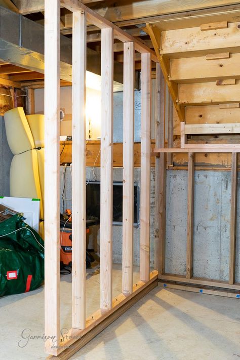 How to Frame Basement Walls Framing A Wall Diy, Basement Post Ideas, Easy Basement Walls, How To Finish A Basement, Sealing Basement Walls, Unfinished Basement Walls, Basement Poles, Framing Basement Walls, Concrete Basement Walls