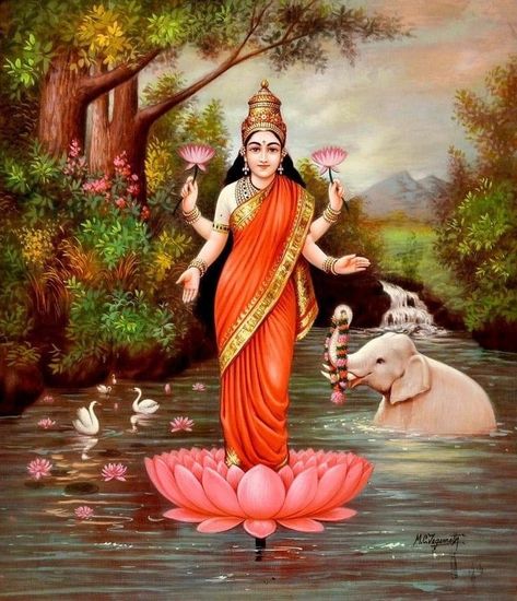 Mahalakshmi Goddesses, Lakshmi Devi Images, Ravivarma Paintings, Maa Lakshmi, Durga Picture, Saraswati Goddess, God Artwork, Durga Painting, Lord Murugan Wallpapers