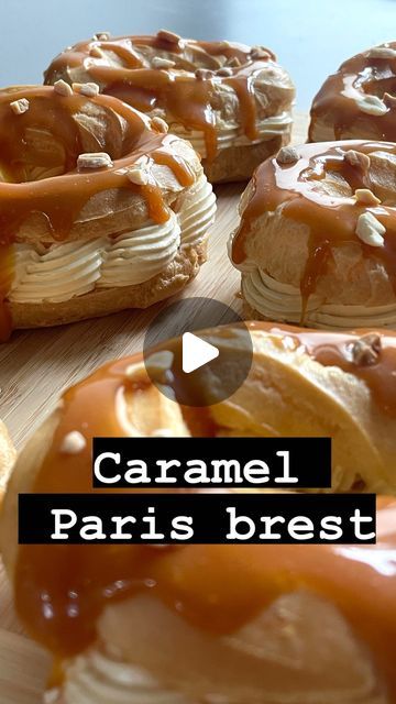 Nao on Instagram: "Paris- brest is French dessert made of choux pastry and plaline flavoured cream. Making praline is quite complicated so I made caramel sauce instead of praline and mix with butter cream, then spoon. Caramel glaze on the pastry so you can taste more caramel flavour. 😋 I wanted to show Choux pastry piping line clearly so I made the pasty bit harder than usual. 🌸Choux pastry 40g Butter 90g water 1 pinch salt 50g plain flour 100g whole egg ( this is 2 eggs, you may not need this much) I used about 85g 🌸caramel buttercream Caramel sauce - 60g sugar + 60g cream Buttercream 2 egg yolks 70g egg yolks 130ml milk + 1/2tsp vanilla essence 180 g butter *make caramel sauce first then cool in room temperature. *then make anglaise sauce- mix with sugar x egg yolks + va Anglaise Sauce, Make Caramel Sauce, Caramel Buttercream, Caramel Glaze, Paris Brest, Choux Pastry, French Dessert, Canadian Food, Instagram Paris