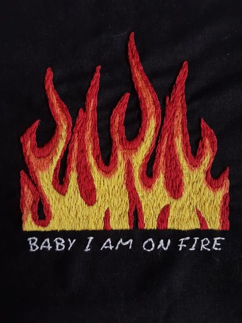 ~Heartstopper Characters Fire Embroidery Jeans, Fire Embroidery Designs, Embroidery Designs On Hoodies, Hand Painted Clothing Diy, Fire Inspired Outfits, Embroidery Hoodie Ideas, Cabin 9 Hephaestus, Hoodie Embroidery Ideas, Darcy Aesthetic