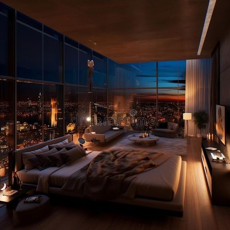 Elegant Nighttime Retreat Luxury Penthouse Bedroom. AI royalty free stock photography Luxury Penthouse Bedroom Master Suite, Luxury Penthouse Bedroom, Colorful Modern Bedroom, Penthouse Bedroom, Luxury Modern Homes, Luxury Penthouse, Modern Houses, Vector Character, Stock Photography Free