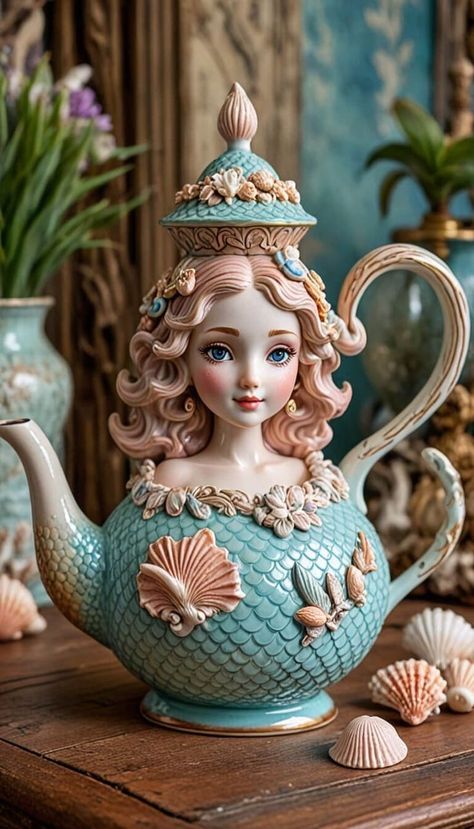 Tea Cup Upcycle Ideas, Cute Teapots, Ocean Cave, Old Pots, Crockery Design, Art Deco Artwork, Cute Teapot, Novelty Teapots, Teapots Unique