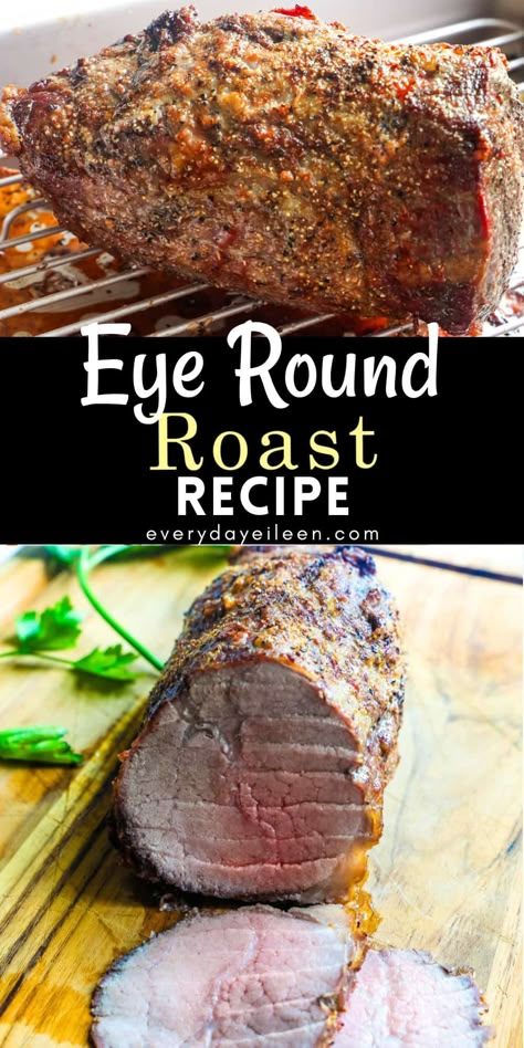 Enjoy a tender and juicy eye of round roast recipe. It is a quick cooking roast beef with simple ingredients. Perfect for a nice dinner or to make tender roast beef sandwiches. Round Roast Recipe, Bottom Round Roast Recipes, Bottom Round Roast, Eye Round Roast, Blade Roast, Best Roast Beef, Mississippi Roast, Beef Round, Round Roast