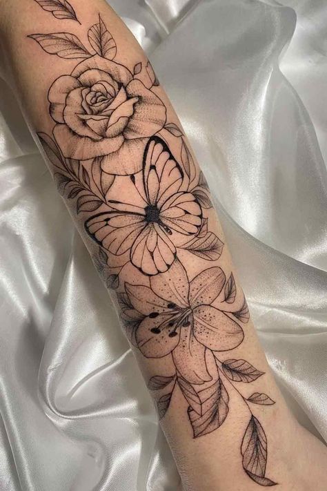 Arm Tattoos For Women Forearm, Floral Arm Tattoo, Butterfly With Flowers Tattoo, Butterfly Tattoos On Arm, Half Sleeve Tattoos Forearm, Anatomical Heart Tattoo, Beautiful Flower Tattoos, Theme Tattoo, Flower Tattoo Arm