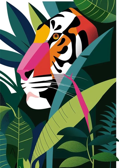 ->> more details in ai-img-gen.com Stylized Tiger, Color Wheel Art, Stylized Illustration, Dynamic Composition, Illustration Art Design, Fence Art, Wild Beauty, Tiger Face, Tiger Art