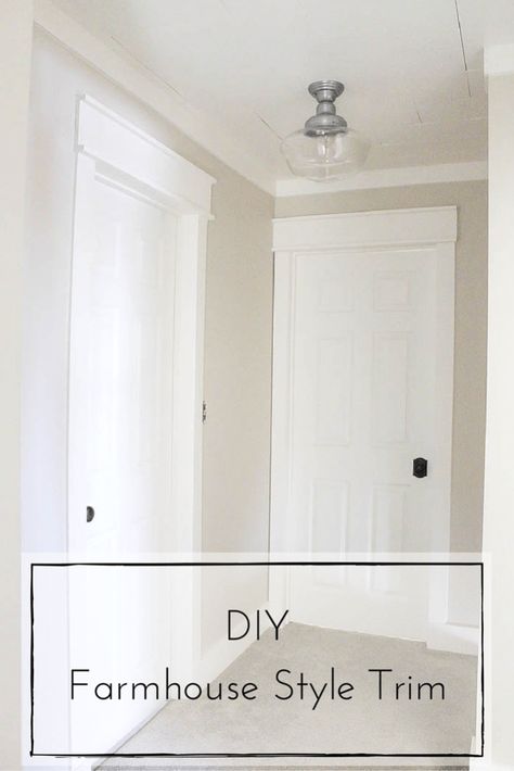 This DIY farmhouse style trim is such a simple and inexpensive way to completely transform the look of your home! | www.makingitinthemountains.com Farmhouse Trim Moldings, Farmhouse Style Trim, Farmhouse Trim, Diy Farmhouse Style, Ceiling Trim, Interior Boho, Home Remodeling Diy, Hallway Design, Trim Styles