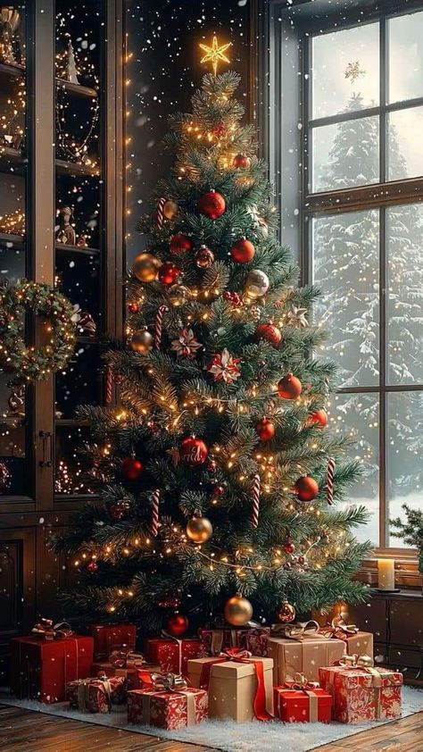 Christmas Art Pictures, Merry Christmas 2024, Christmas Aesthetic Tree, Noel Wallpaper, Pictures Of Christmas Trees, Warm Christmas Tree, Cozy Christmas House, Christmas Tree Video, Cozy Vintage Christmas