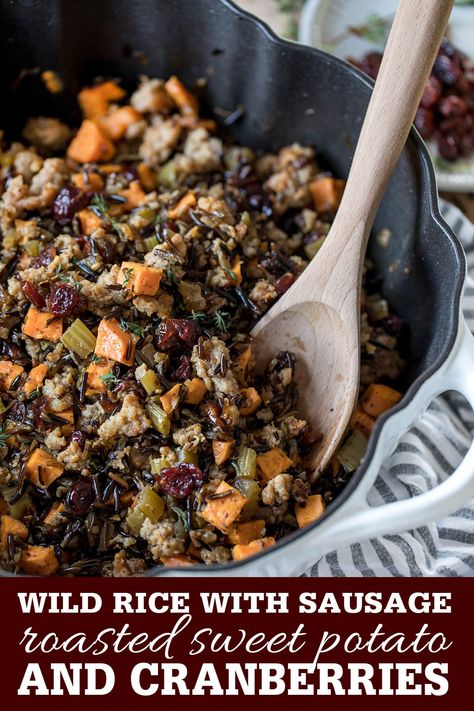 Stuffing Alternative, Rice Stuffing Recipes, Sausage Sweet Potato, Rice With Sausage, Sausage Rice, Wild Rice Casserole, Rice Stuffing, Orange Sweet Potatoes, Cooking Wild Rice