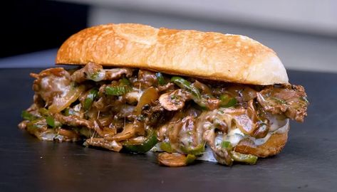 Spicy Mexican Cheesesteak Recipe from Sam The Cooking Guy Sam The Cooking Guy Recipes, Asada Marinade, Carne Asada Marinade, Boneless Short Ribs, Crispy Rolls, Cheesesteak Recipe, Chewy Bread, Fillet Steak, Cooking Measurements