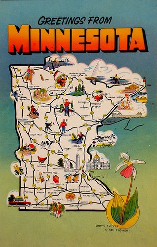 greetings from minnesota | Greetings from Minnesota postcard Minnesota Life, Minnesota Nice, Minnesota Travel, Perfect Road Trip, Minnesota State, State Map, Road Trip Usa, Vintage Travel Posters, Post Cards