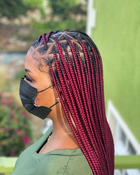 Burgundy Box Braids, Red Box Braids, Baby Girl Hairstyles Curly, Big Box Braids Hairstyles, Feed In Braids Hairstyles, Box Braids Hairstyles For Black Women, Braids Hairstyles Pictures, Braided Cornrow Hairstyles, Cute Box Braids Hairstyles