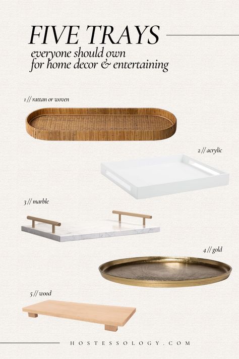 This post is all about the 5 types of trays everyone should own for home decor and entertaining. #trays #traydecor #homedecor #hosting Oval Tray Decor, Surface Styling, Tablescape Inspiration, Bar Cart Decor, Coffee Table Styling, Ceramic Tray, Oval Tray, Decorative Trays, Shelf Styling