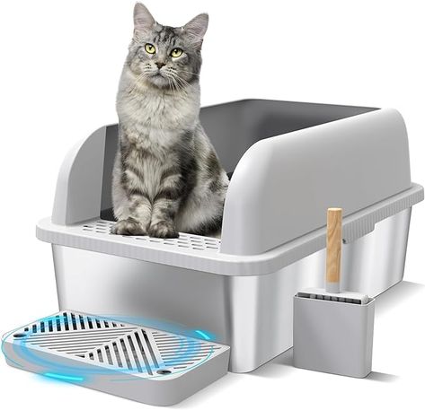 Amazon.com : Suzzipaws Enclosed Stainless Steel Cat Litter Box with Lid Extra Large Litter Box for Big Cats XL Metal Litter Pan Tray with High Wall Sides Enclosure, Non-Sticky, Anti-Leakage, Easy Cleaning : Pet Supplies High Sided Litter Box, Cleaning Litter Box, Cat Litter Box Enclosure, Cat Litter Tray, Litter Box Enclosure, Litter Mat, Cat Urine, Litter Tray, Cat Box