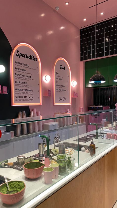 #aesthetic #aesthetictumblr #aestheticcafe #matcha #matchalatte #pink #pinkcore Matcha Cafe Aesthetic, Matcha Business, Store Moodboard, Matcha Bar, Matcha Shop, Matcha Bars, Matcha Cafe, Purple Drinks, Ice Cream Business