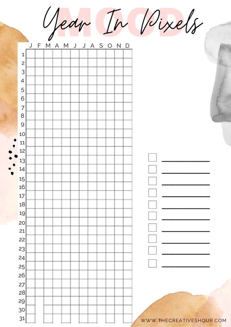 Year In Pixels Printable, Feeling Tracker, Mood Tracker Template, Year Tracker, Yearly Tracker, Bullet Journal Layout Templates, Mood Tracker Printable, Bullet Journal Mood Tracker, Journal Mood Tracker