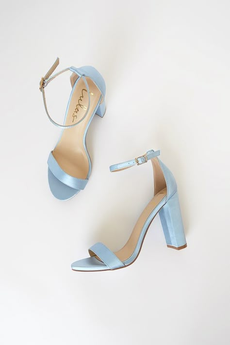 Prom Shoes Blue, Blue Heels Outfit, Light Blue Wedding Shoes, Hoco Heels, Baby Blue Heels, Light Blue Heels, Shoes Heels Prom, Blue Satin Heels, Teal Heels