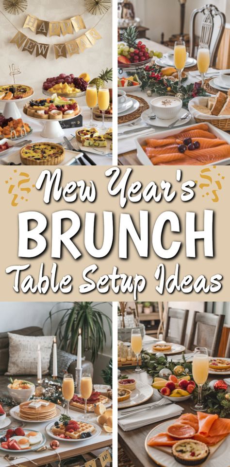 New Years brunch table setup ideas winter New year's Eve or New Years Day breakfast brunch party ideas from Best Brunch EVER - 57 Yummy Food Recipes and Aesthetic Setup Ideas For The Perfect Spread New Years Brunch Decorations, New Year’s Day Brunch, New Years Day Breakfast, New Year Brunch, Fresh Fruit Pizza, Table Setup Ideas, New Years Brunch, Bite Size Breakfast, Brunch For A Crowd