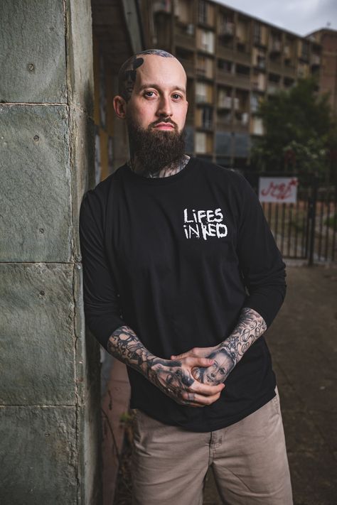 Tattoo Collector Karac Wilson wearing LET THEM STARE Long Sleeve T-Shirt. Long Sleeve T Shirt, Christmas Sweaters, Long Sleeve Tshirt, Street Style, Tattoos, Long Sleeve, T Shirt, How To Wear, Quick Saves